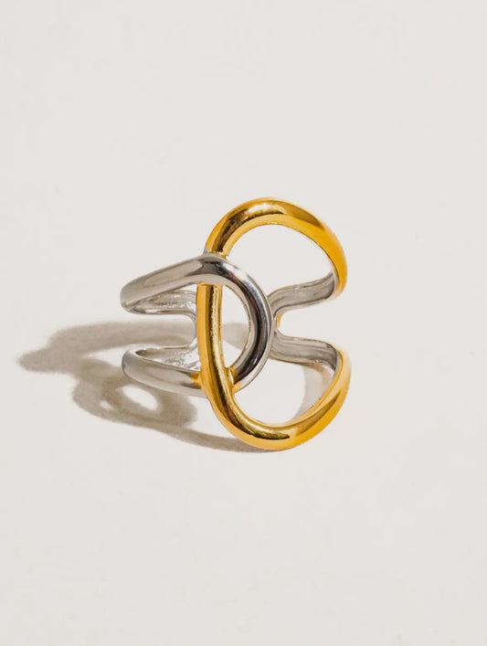 The Non- Tarnish Two Tone Abstract Ring