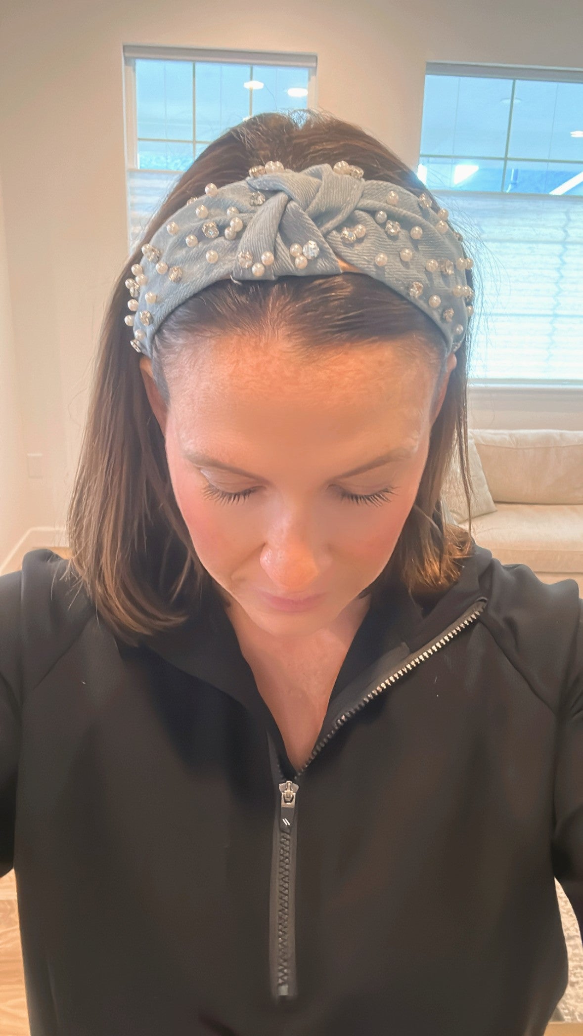 Denim and Pearl Headband