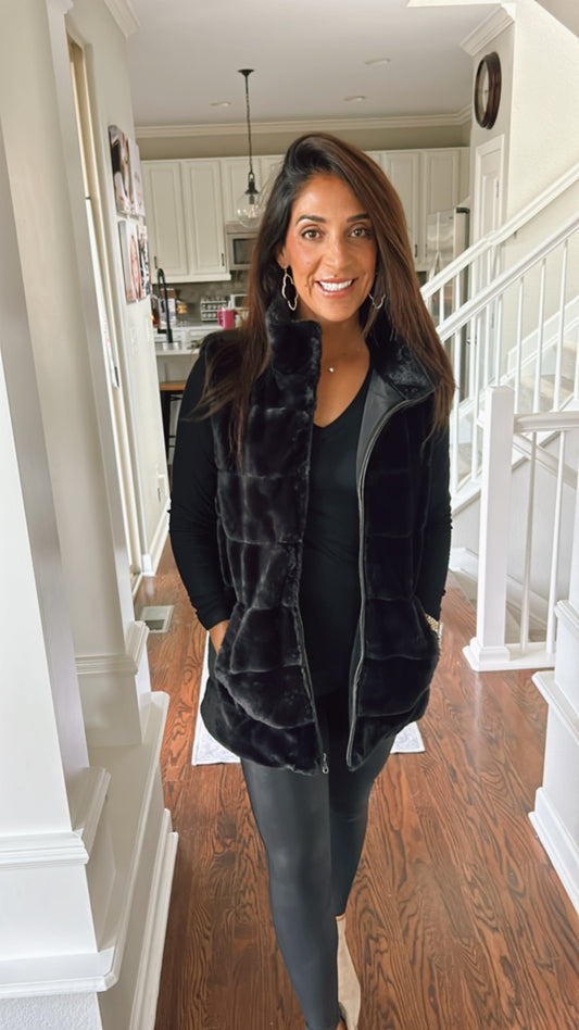 The Anika Long  Faux Fur Reversible Vest