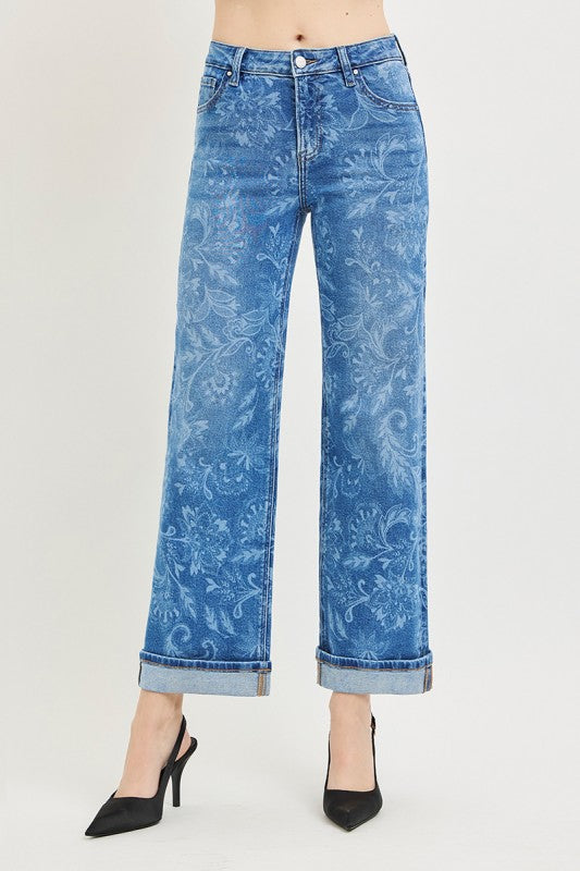 The Paisley Print Mid Rise Ankle Straight Jeans