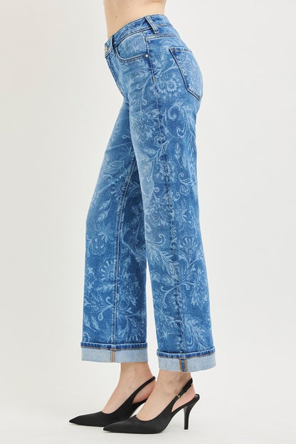 The Paisley Print Mid Rise Ankle Straight Jeans