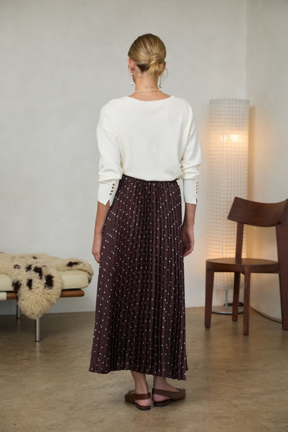 The Anne Polka Dot Satin Pleated Skirt