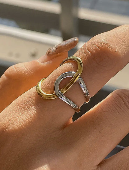 The Non- Tarnish Two Tone Abstract Ring